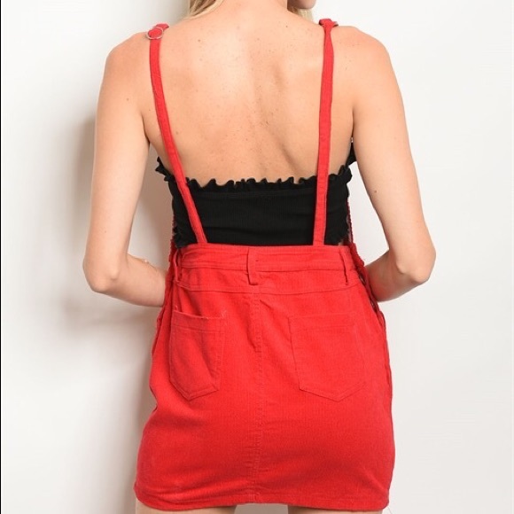 Red corduroy overall dress - Picture 3 of 3